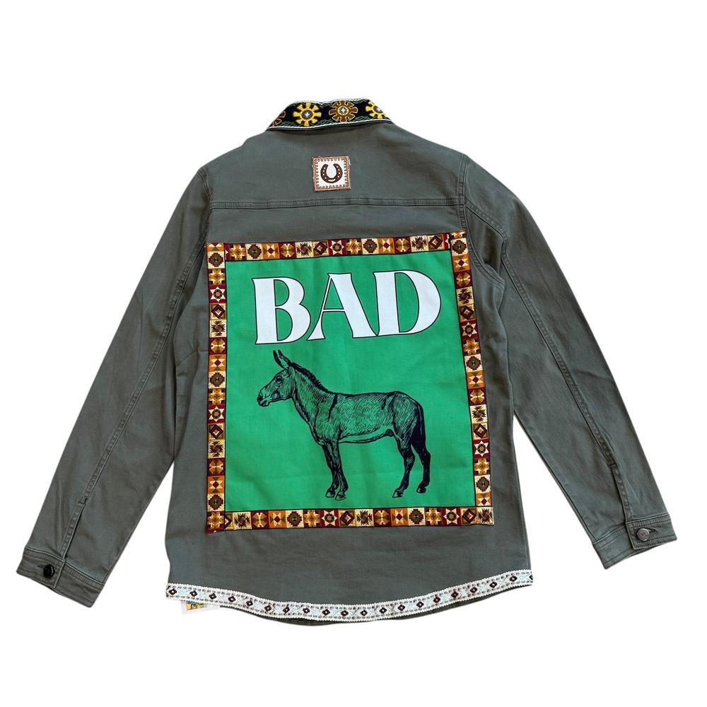 Lesal Upcycled 1 of a Kind Western Donkey Jacket Olive Green Womens Medium - Picture 2 of 9